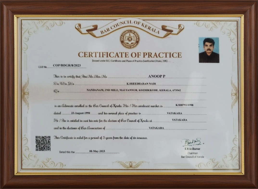 Certificate of Practice - Bar Council of Kerala